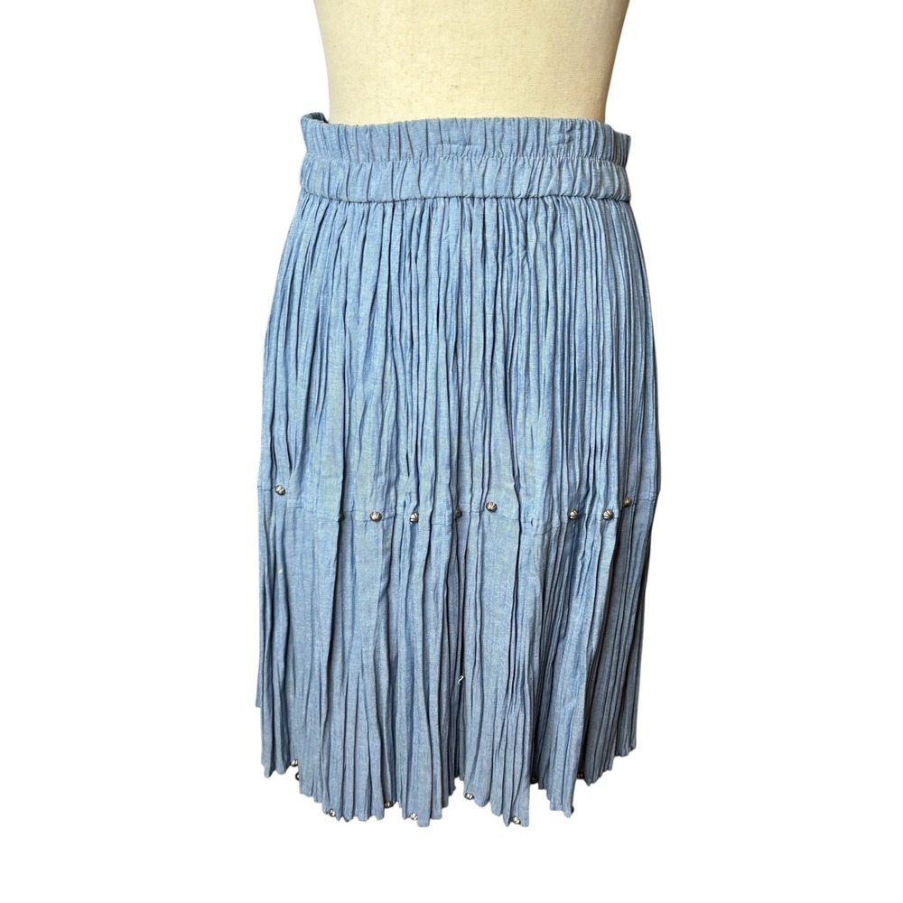 Stonebridge Chambray Pleated Skirt Studded‎ Details Elastic Waist Large